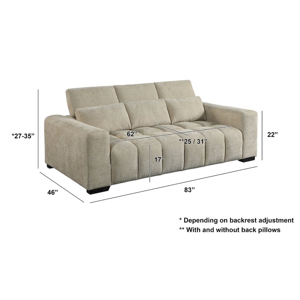 3 Seater Sofa In Beige With Adjustable Back. Picture 2