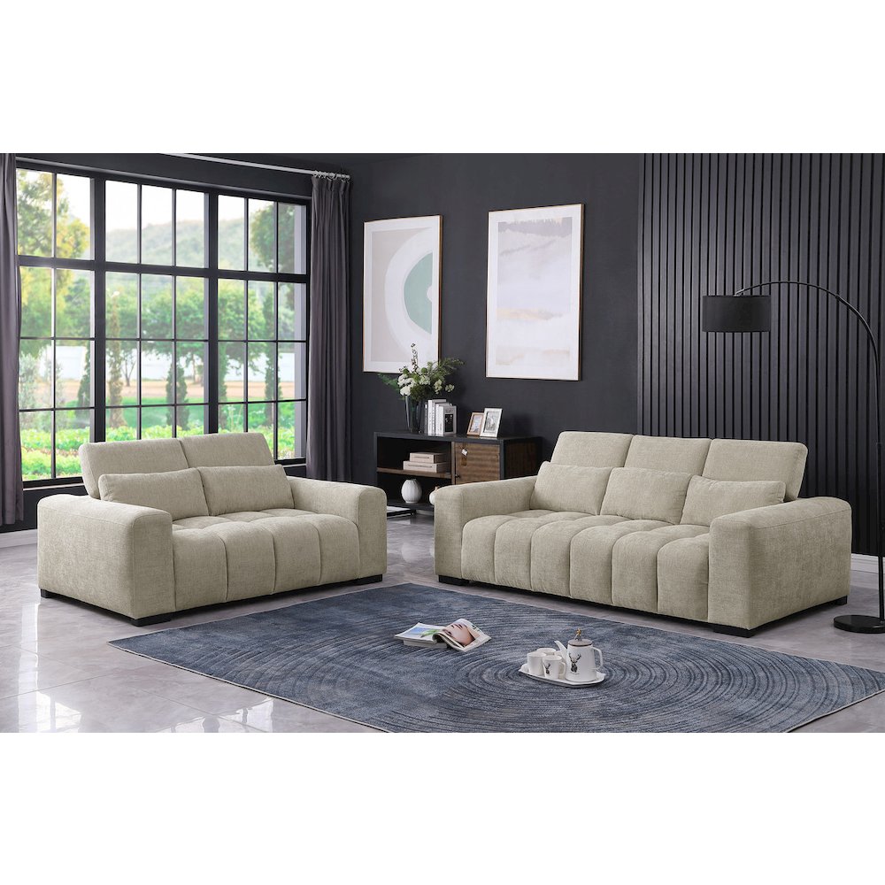 2Pc Sofa & Loveseat Set In Beige With Adjustable Backrest. Picture 4