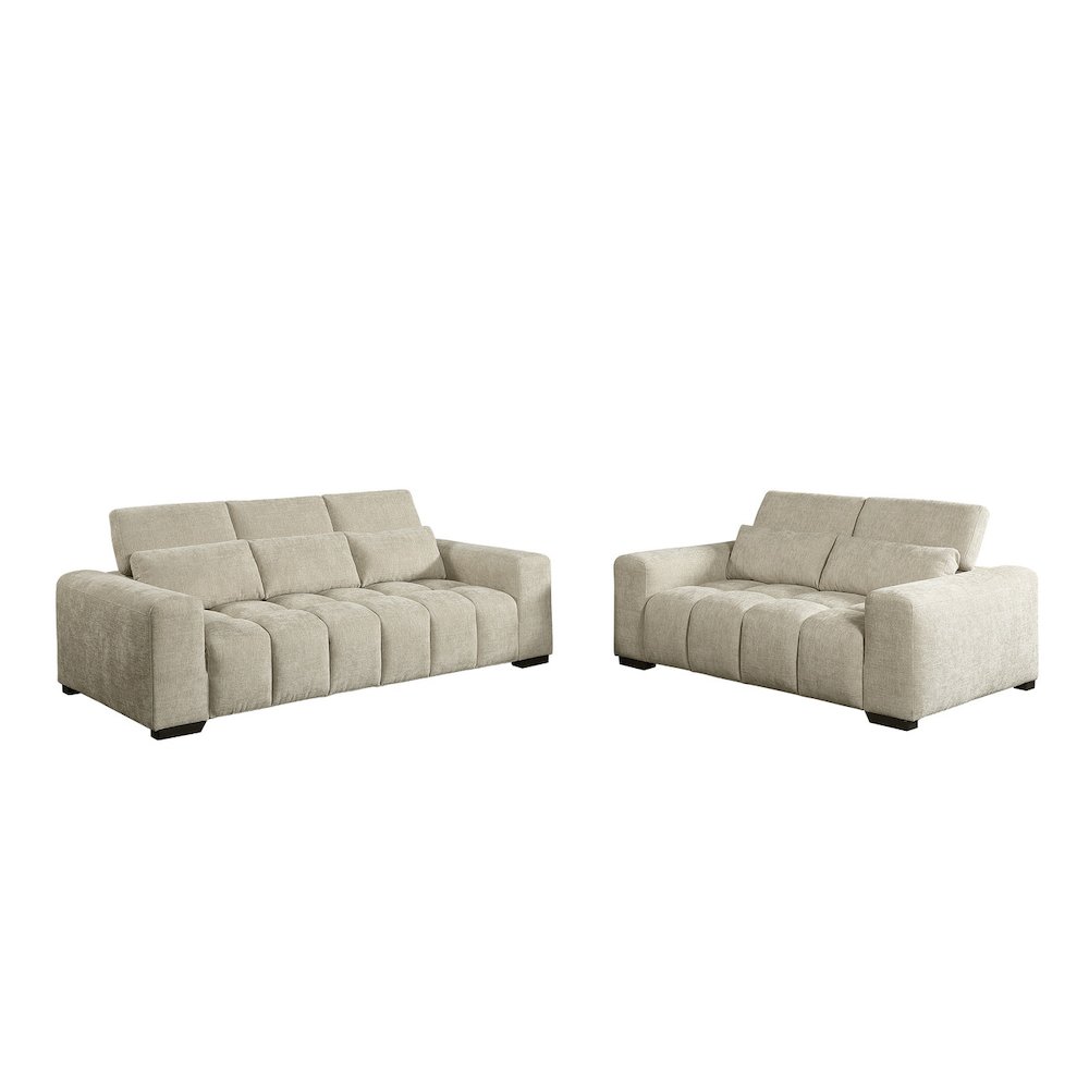 2Pc Sofa & Loveseat Set In Beige With Adjustable Backrest. Picture 1