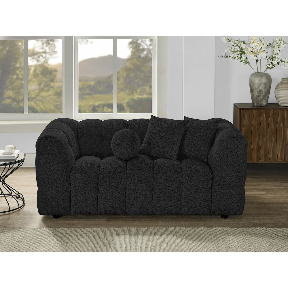 Boucle Fabric Black Loveseat. Picture 2