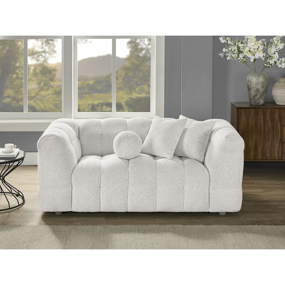 Boucle Fabric Cream Loveseat. Picture 2