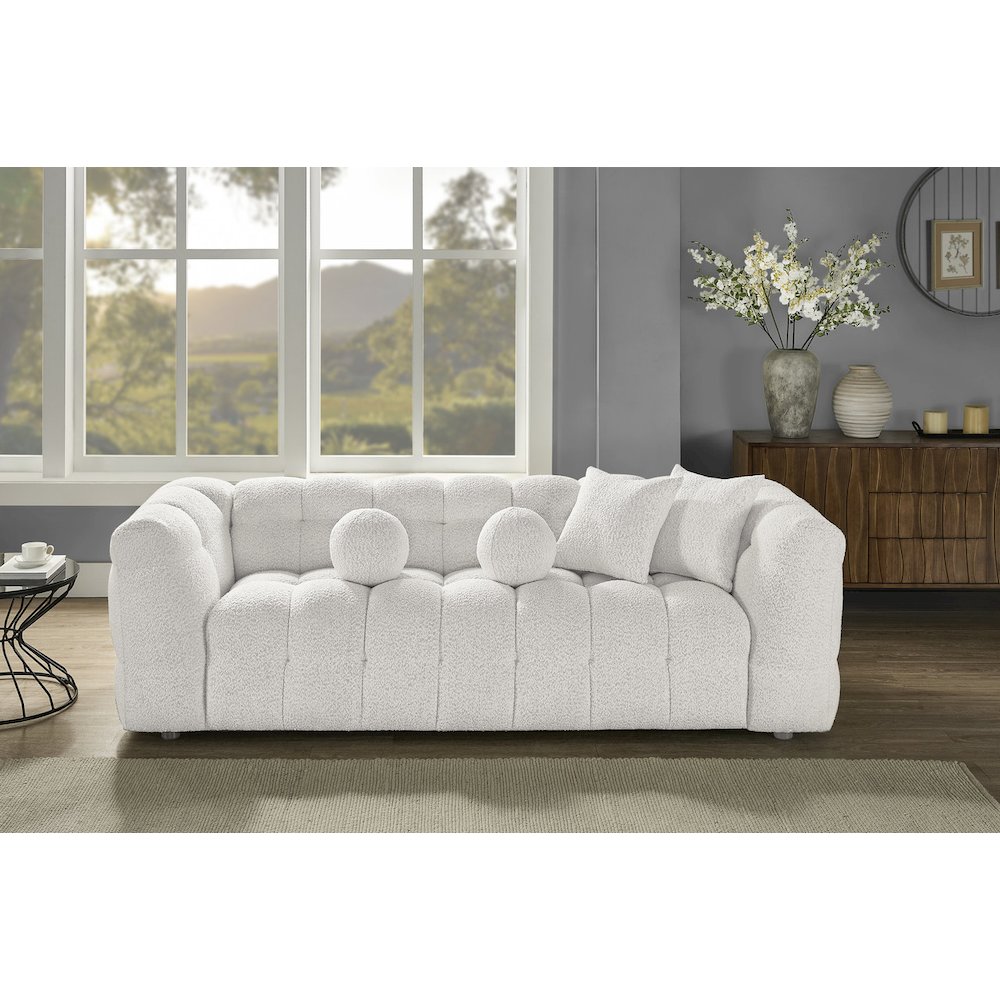 Boucle Fabric Cream Sofa. Picture 2
