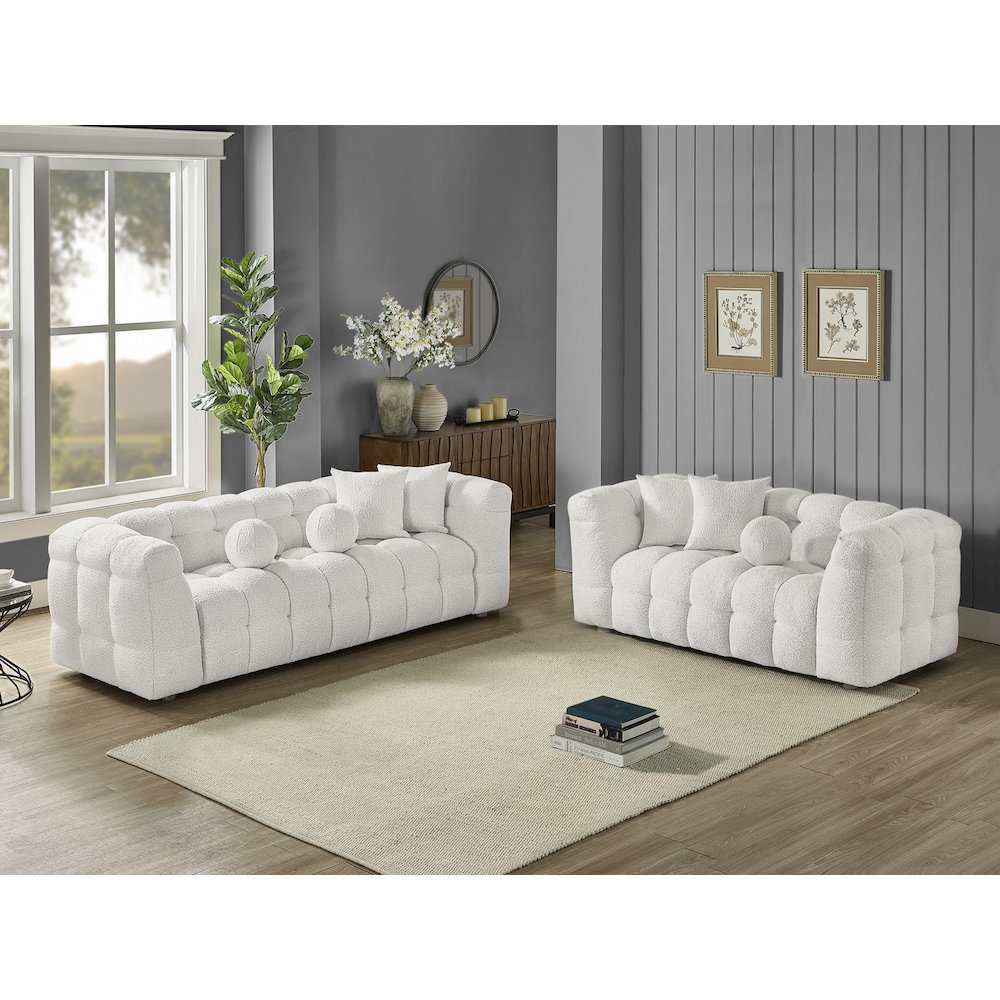 Boucle Fabric Cream 2pc Sofa and Loveseat Set. Picture 3