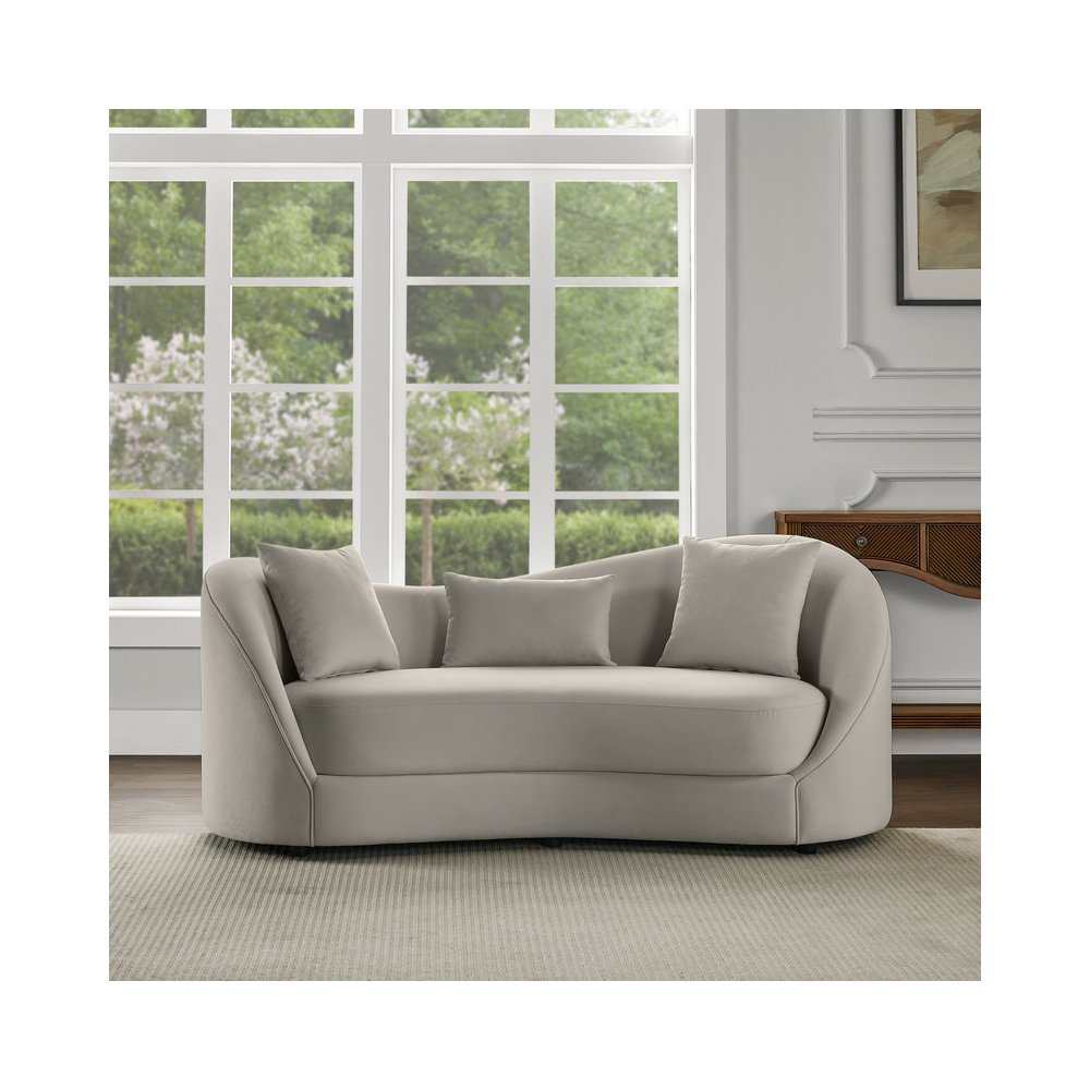 Light Gray Loveseat Aymmetrial High-Low Backrest. Picture 2