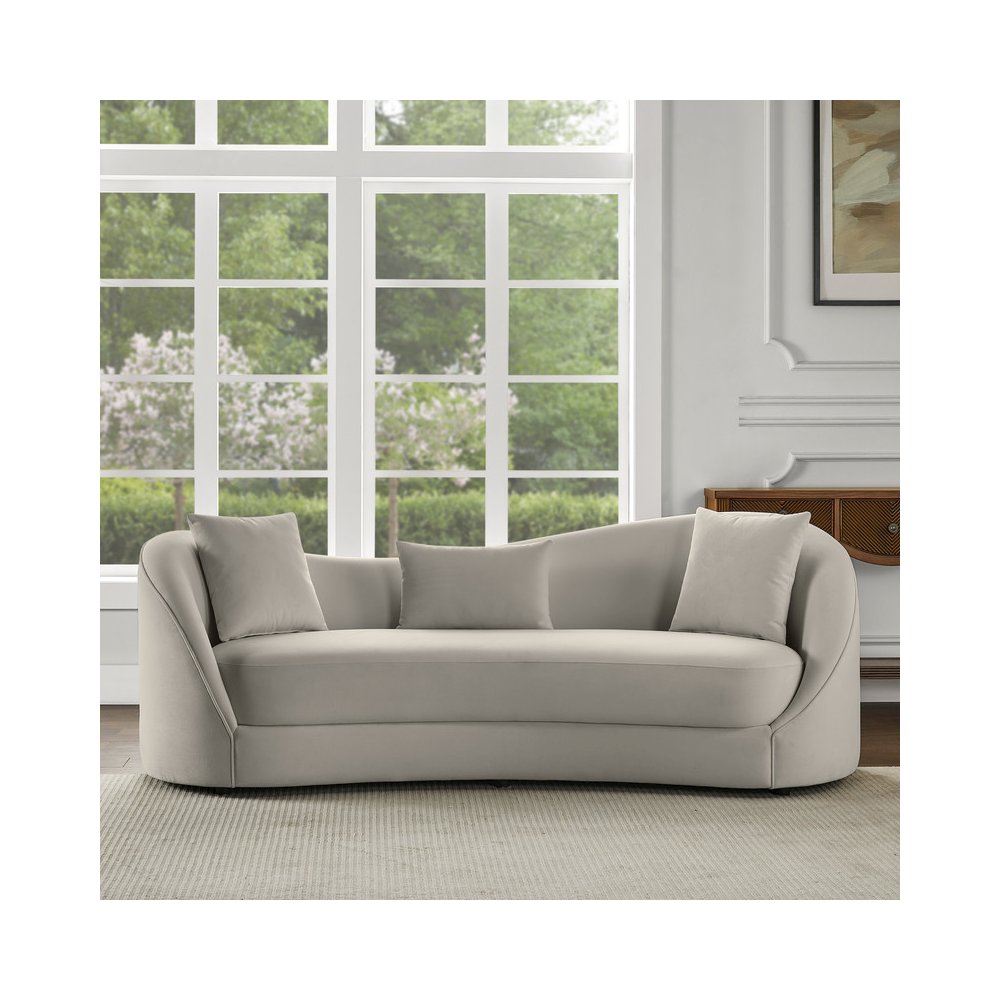 Light Gray Sofa Aymmetrial High-Low Backrest. Picture 2