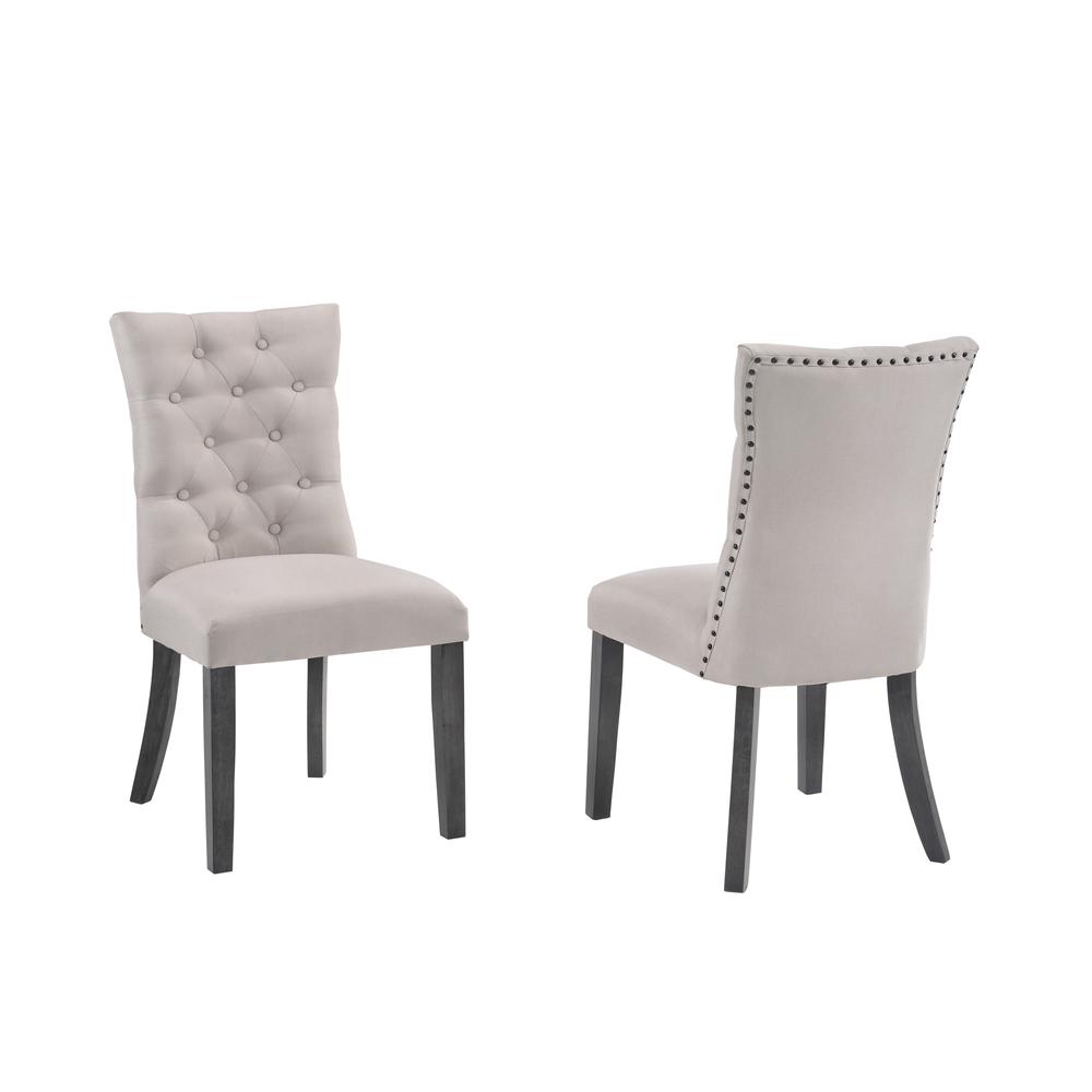 5 Piece Dining Set, Weathered Gray Dining Table & 5 Side Chairs in Beige Linen. Picture 4