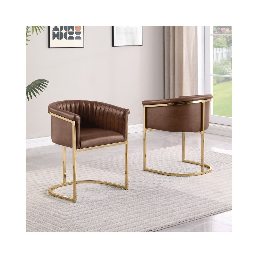 Leather-Aire Side Chairs with Gold Chrome Set of 2. Picture 3