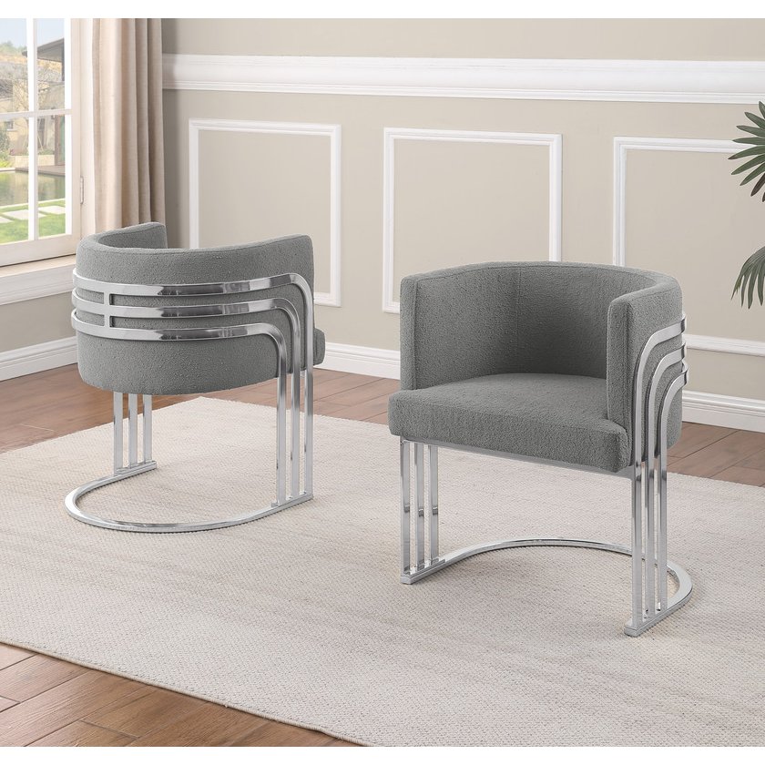 Best Quality Furniture Dark Grey Teddy Fur Barrel Chair, Set Of Two. Picture 4