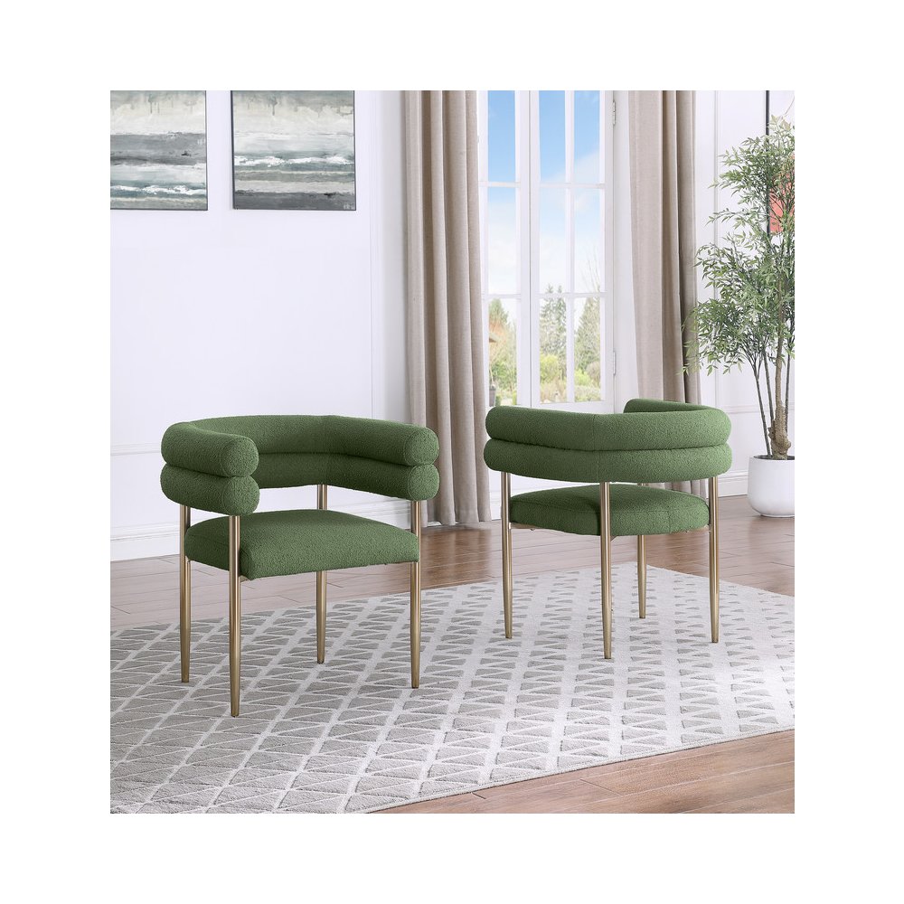 Green with Gold Teddy Fur Upholstered side chairs, SET OF 2. Picture 2