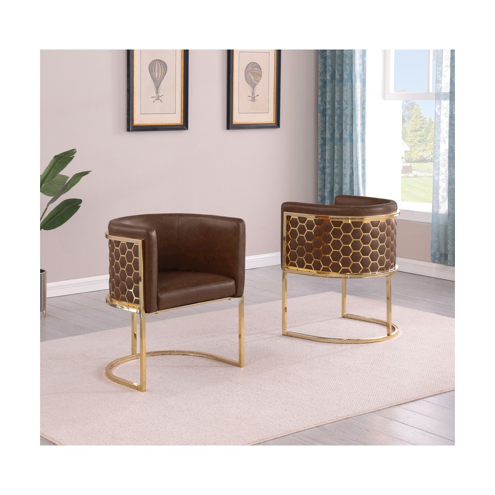 Leather-Aire Side Chairs with Honeycomb Gold Chrome Set of 2. Picture 2