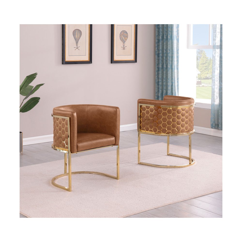 Leather-Aire Side Chairs with Honeycomb Gold Chrome Set of 2. Picture 3