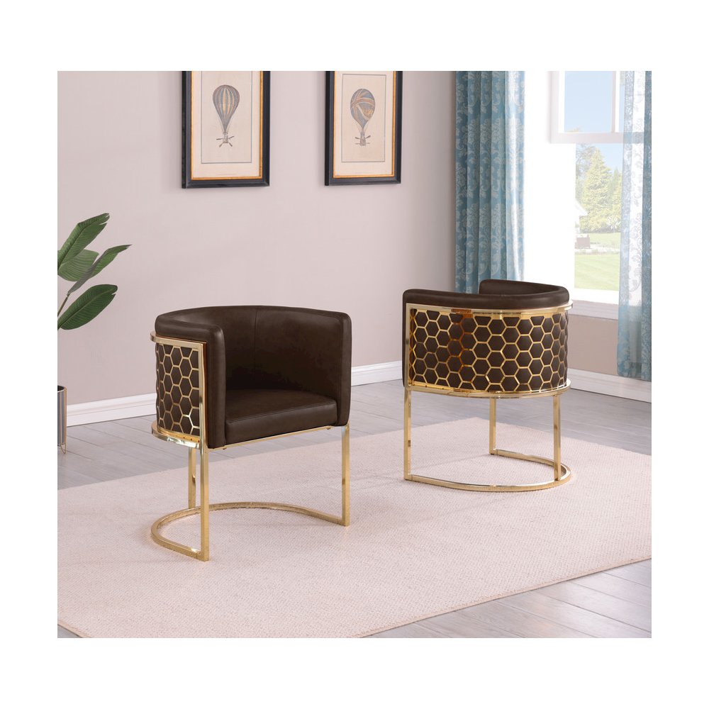 Leather-Aire Side Chairs with Honeycomb Gold Chrome Set of 2. Picture 3