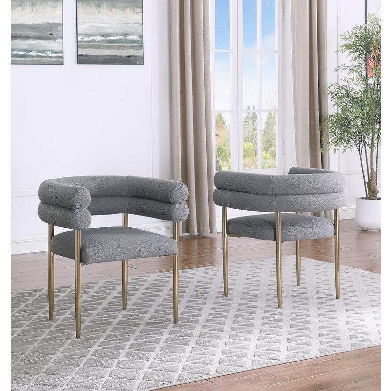 Gray with gold teddy fur upholstered side chairs, SET OF 2. Picture 3