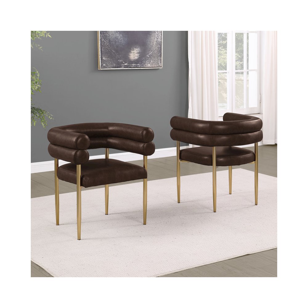 2pc Leather Air Espresso with Gold Chrome Base. Picture 2