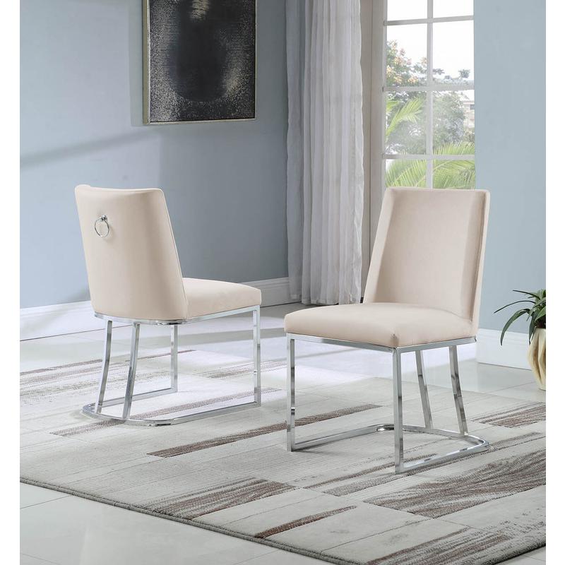 Velvet Upholstered Side Chair, Silver Color Legs, 4 Colors to Choose (Set of 2) - Beige. Picture 2