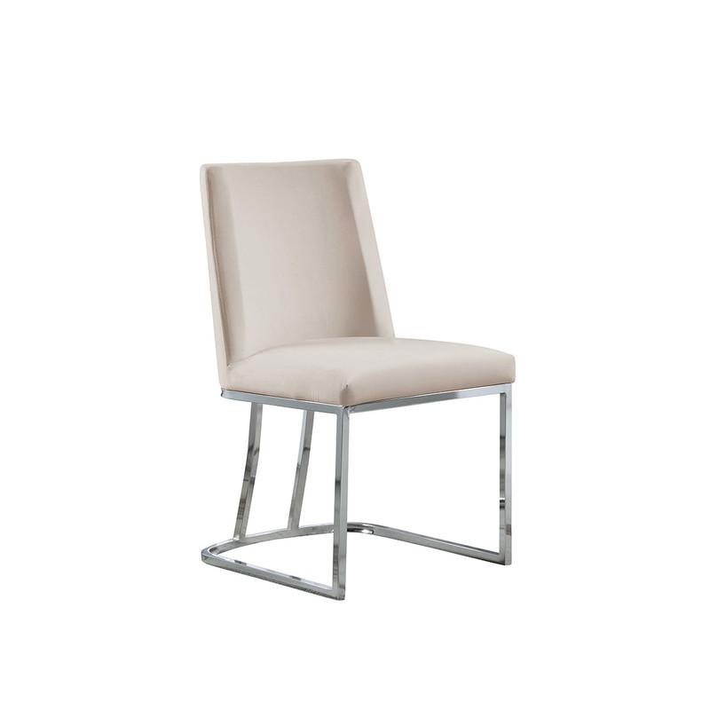 Velvet Upholstered Side Chair, Silver Color Legs, 4 Colors to Choose (Set of 2) - Beige. Picture 1