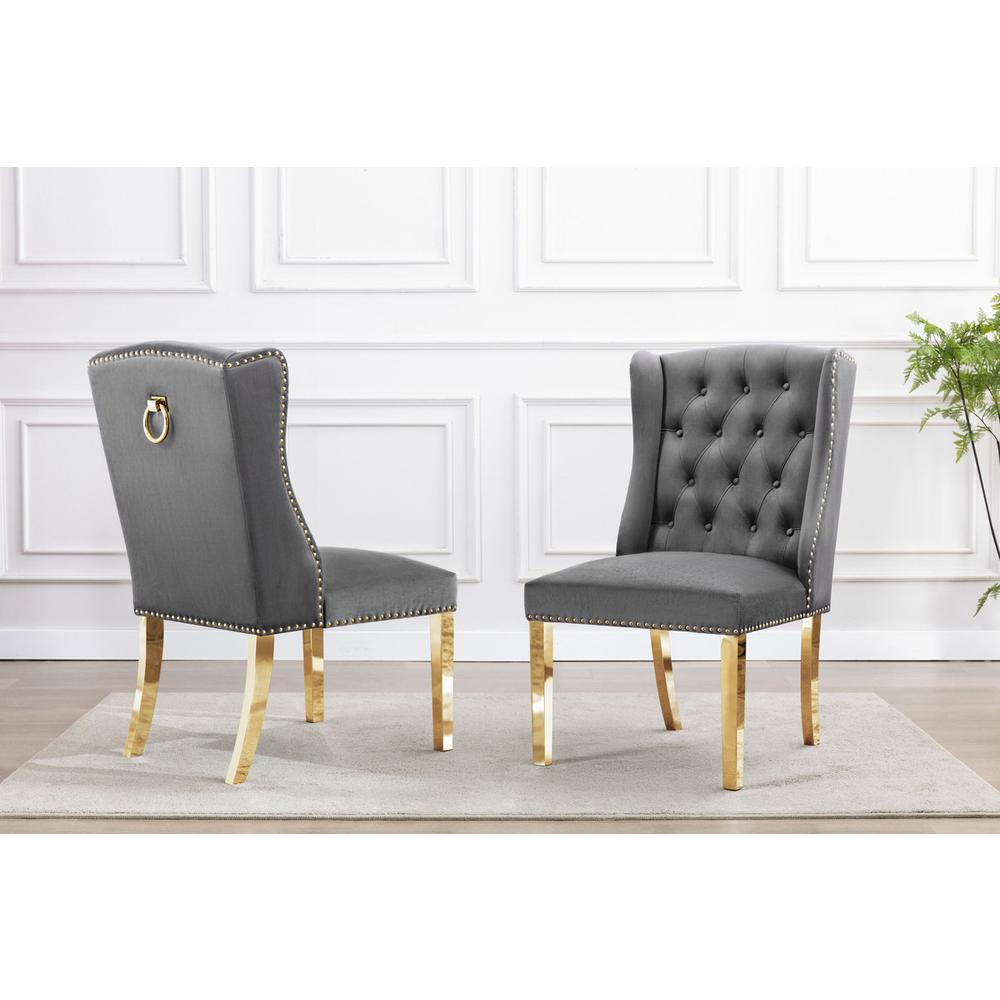 Tufted Velvet Upholstered Side Chairs, 4 Colors to Choose (Set of 2) - Dark grey 567. Picture 2