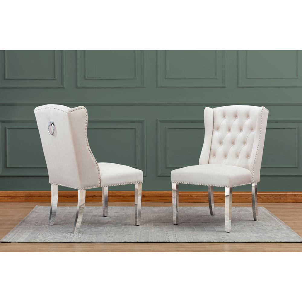 Tufted Velvet Upholstered Side Chairs, 4 Colors to Choose (Set of 2) - Cream 635. Picture 2