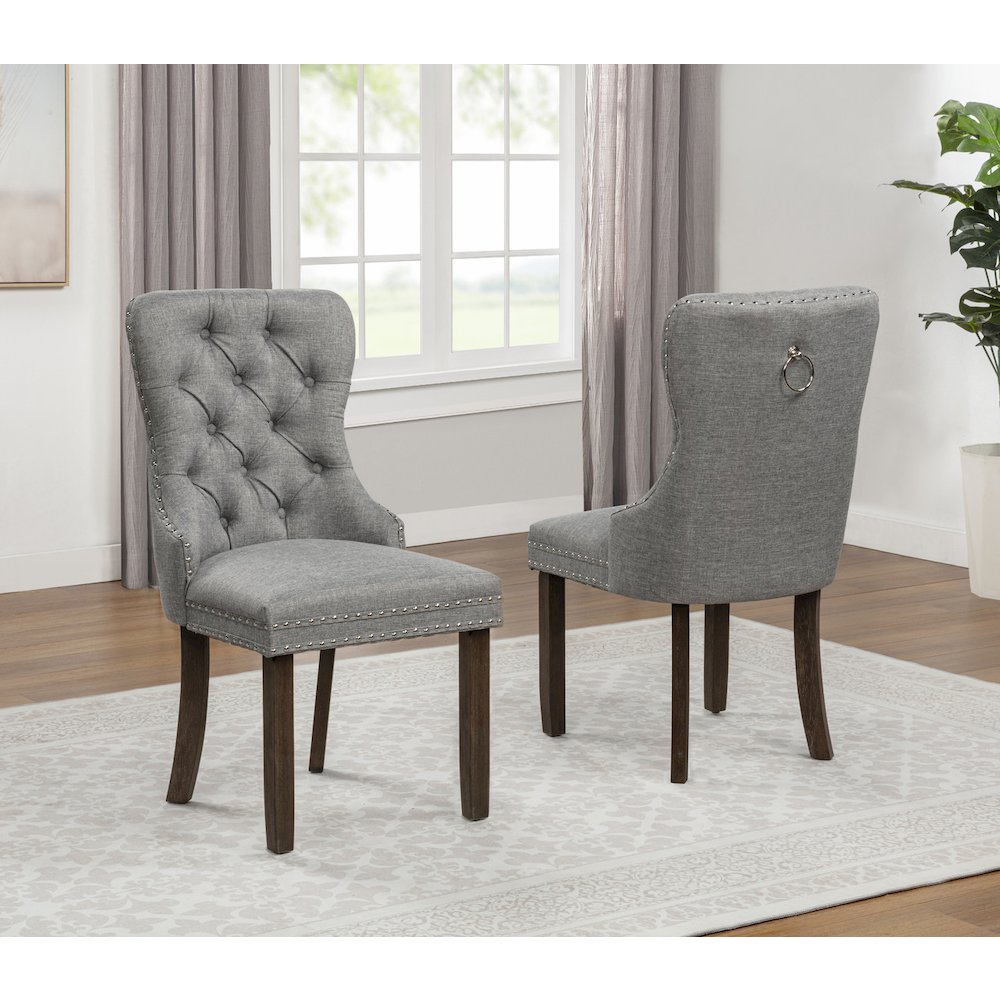 2pc Gray Button Tufted Wing Back Chairs. Picture 2