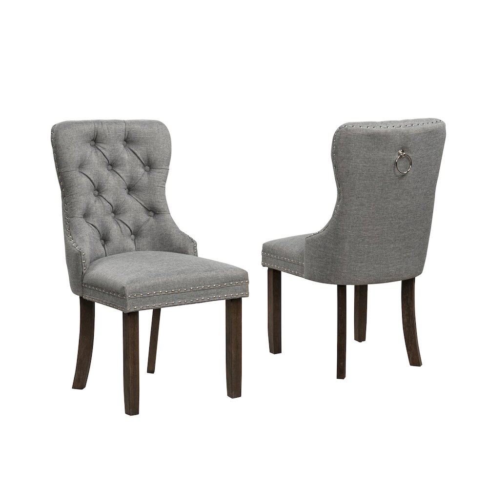 2pc Gray Button Tufted Wing Back Chairs. Picture 1