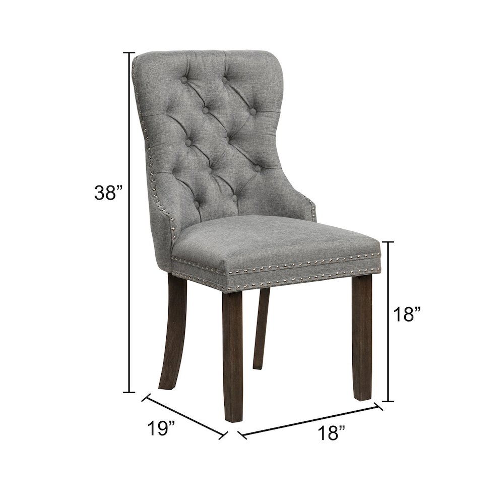 2pc Gray Button Tufted Wing Back Chairs. Picture 3