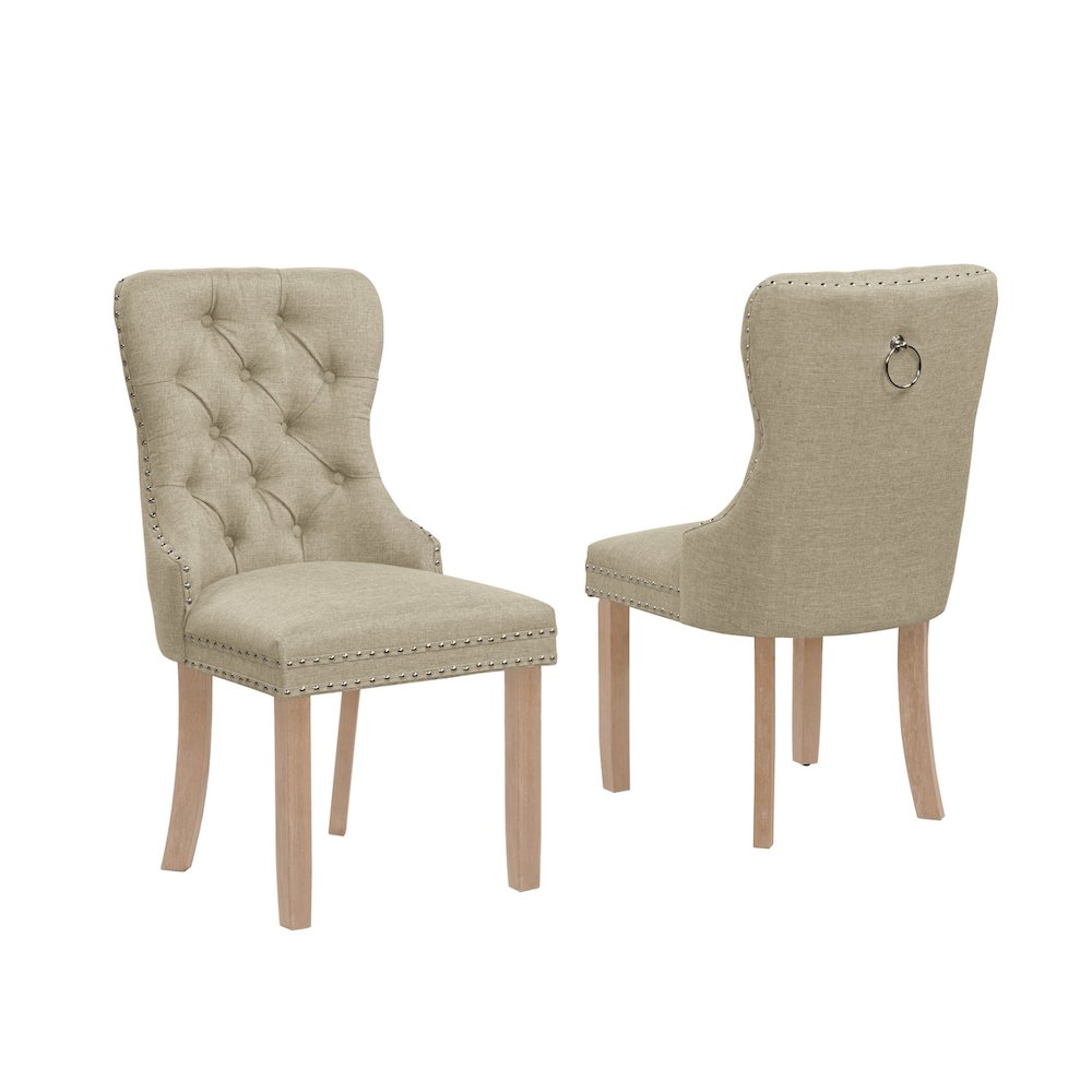 2pc Beige Button Tufted Wing Back Chairs. Picture 1