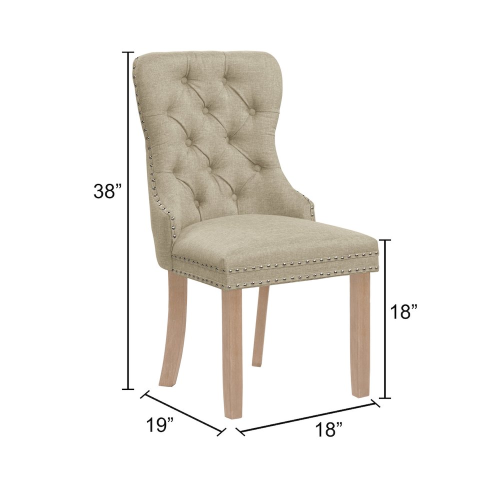 2pc Beige Button Tufted Wing Back Chairs. Picture 3