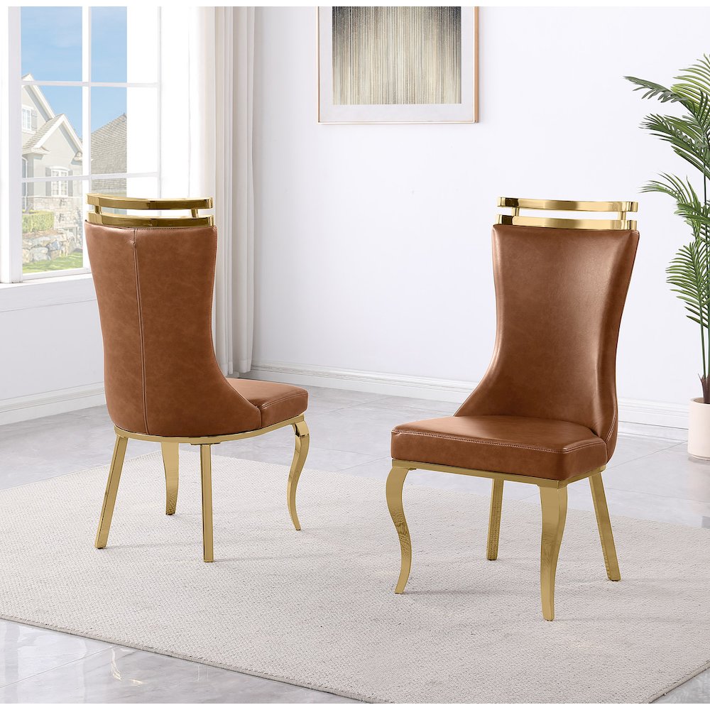 2pc Toffee Leathaire  Gold Stainless Steel Base. Picture 2