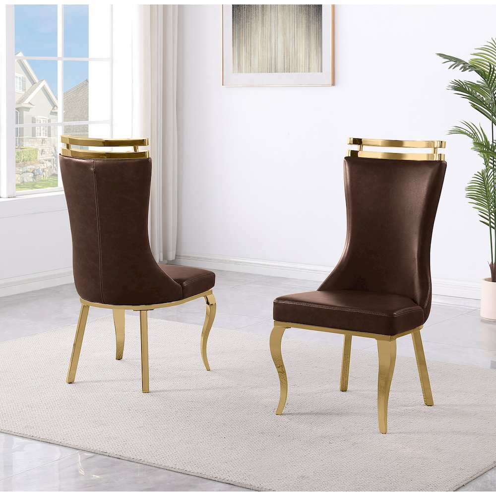 2pc Espresso Leathaire  Gold Stainless Steel Base. Picture 2
