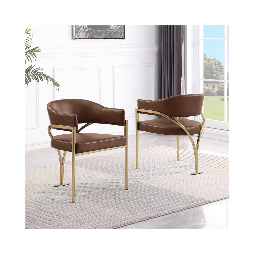 Leather-Aire Side Chairs with Gold Chrome Set of 2. Picture 2