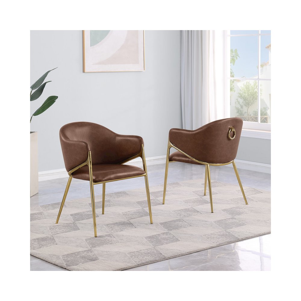Leather-Aire Side Chairs with Gold Chrome Set of 2. Picture 3
