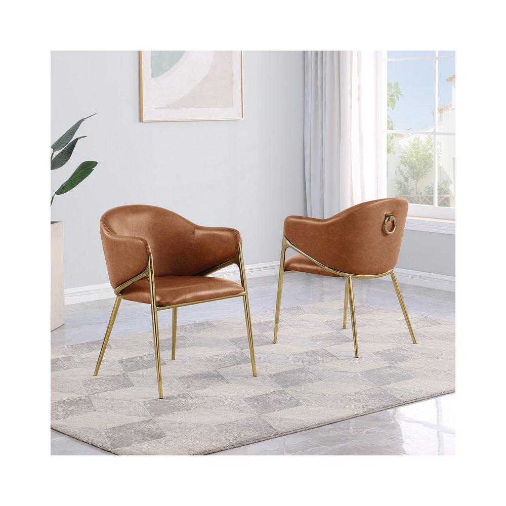 Leather-Aire Side Chairs with Gold Chrome Set of 2. Picture 3