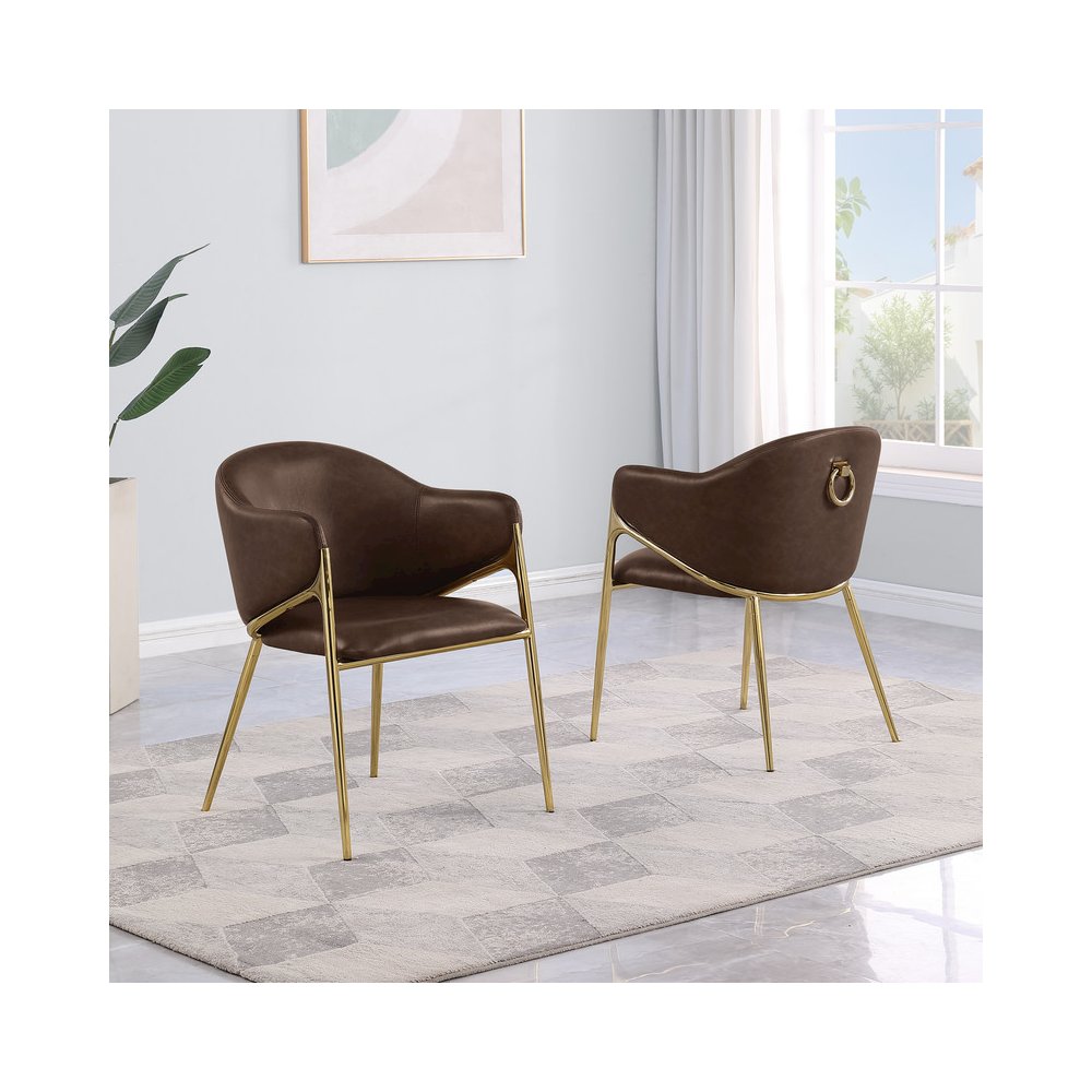Leather-Aire Side Chairs with Gold Chrome Set of 2. Picture 3