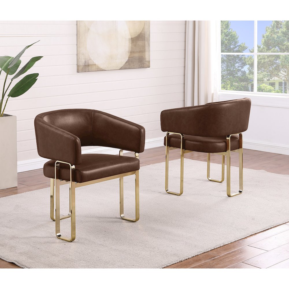 2pc Mocha Leathaire Tri Leg Chairs. Picture 2