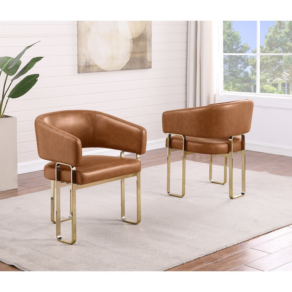 2pc Toffee Leathaire Tri Leg Chairs. Picture 2