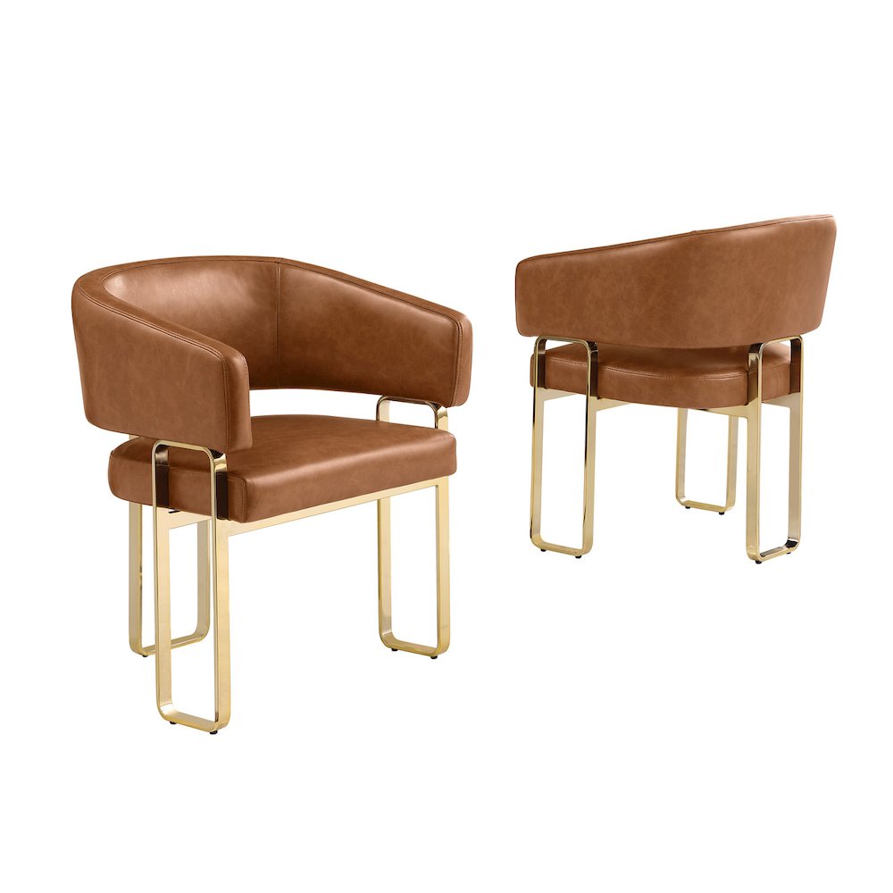 2pc Toffee Leathaire Tri Leg Chairs. Picture 1