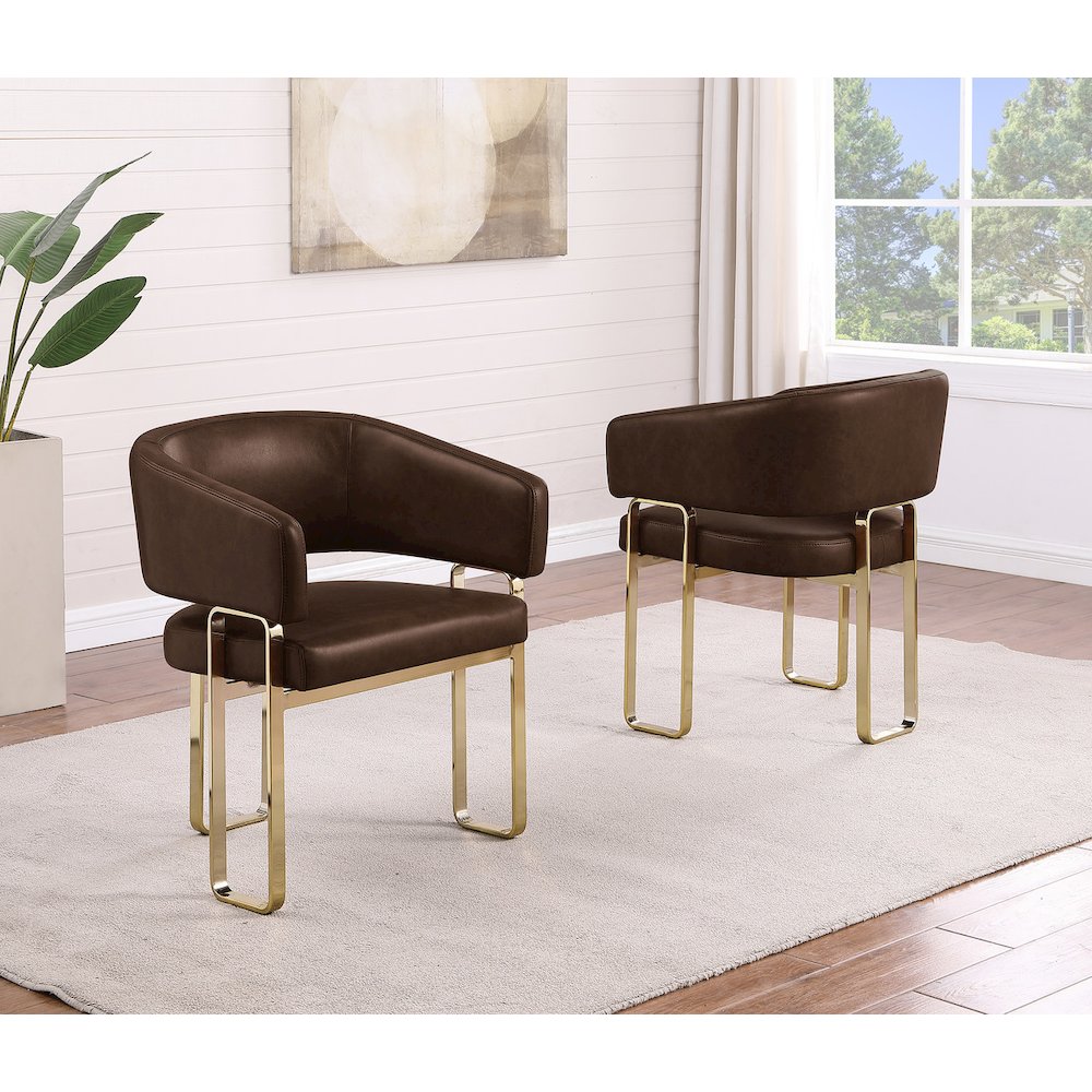 2pc Espresso Leathaire Tri Leg Chairs. Picture 2