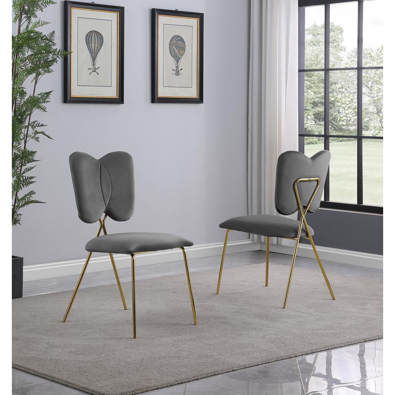 5pc dining Set- Round tempered glass dining table with 4 Dark grey velvet chairs. Picture 3