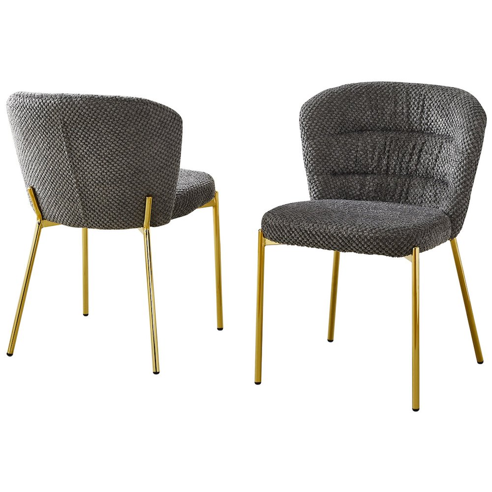 Dark Gray Fluffy Fabric With Gold Chrome Base, Set Of 2. Picture 1