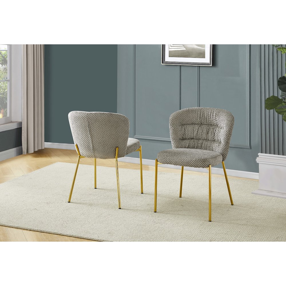 Gray Fluffy Fabric With Gold Chrome Base, Set Of 2. Picture 2