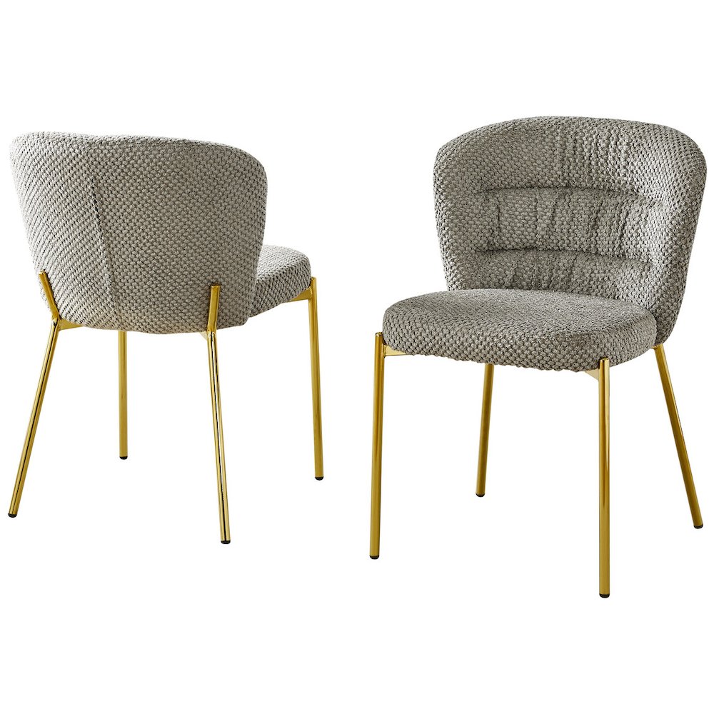 Gray Fluffy Fabric With Gold Chrome Base, Set Of 2. Picture 1