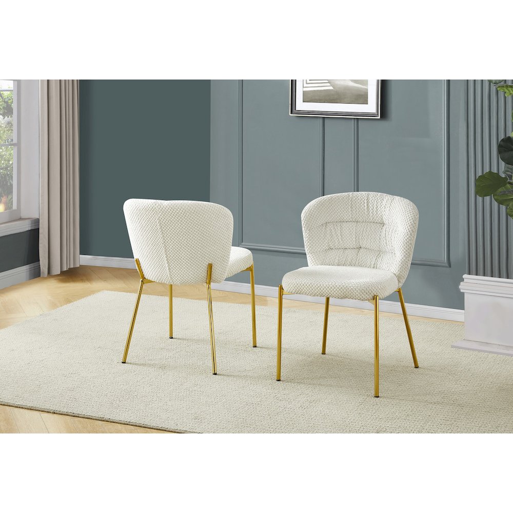 Cream Fluffy Fabric With Gold Chrome Base, Set Of 2. Picture 2