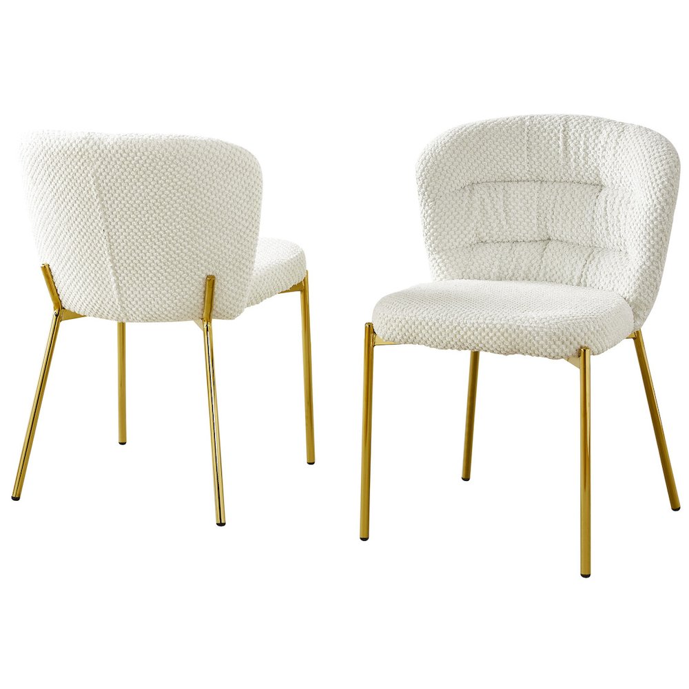 Cream Fluffy Fabric With Gold Chrome Base, Set Of 2. Picture 1