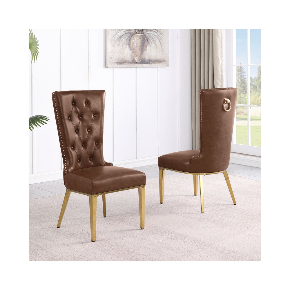 2pc Leather Air Mocha with Gold Chrome Base. Picture 2