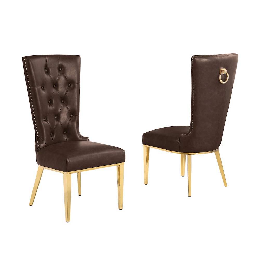 2pc Leather Air Espresso with Gold Chrome Base. Picture 1