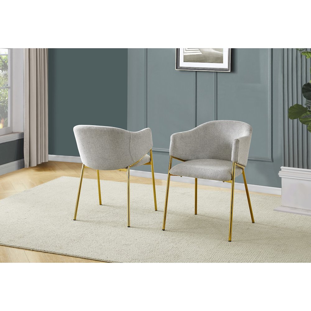Gray Linen Upholstery Side Chairs With Gold Base, Set Of 2. Picture 1