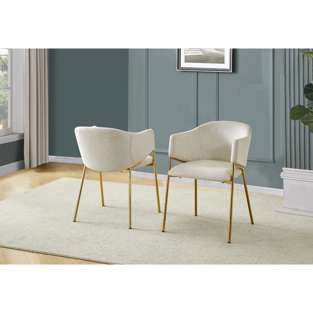 Beige Linen Upholstery Side Chairs With Gold Base, Set Of 3. Picture 1