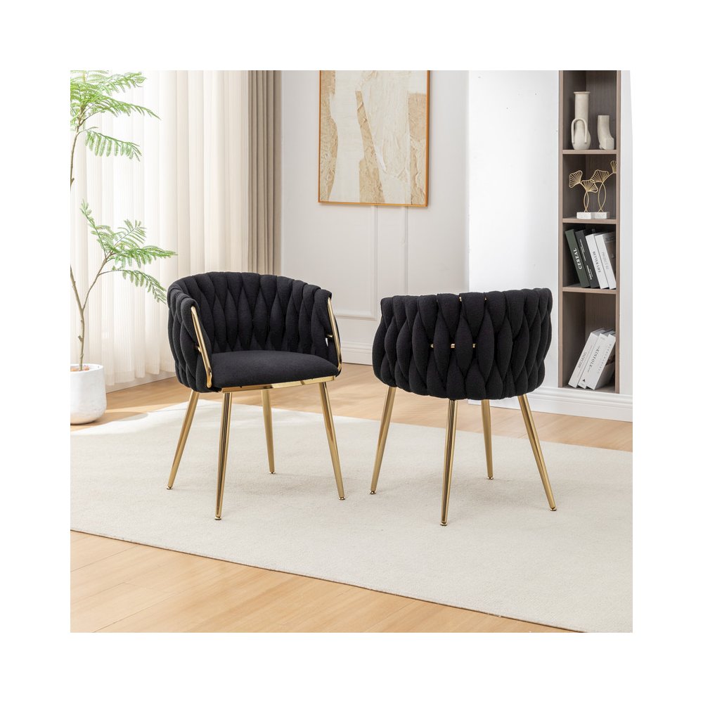 Best Quality Furniure Black Boucle Fabric With Gold Base Side Chairs, Set Of 3. Picture 5