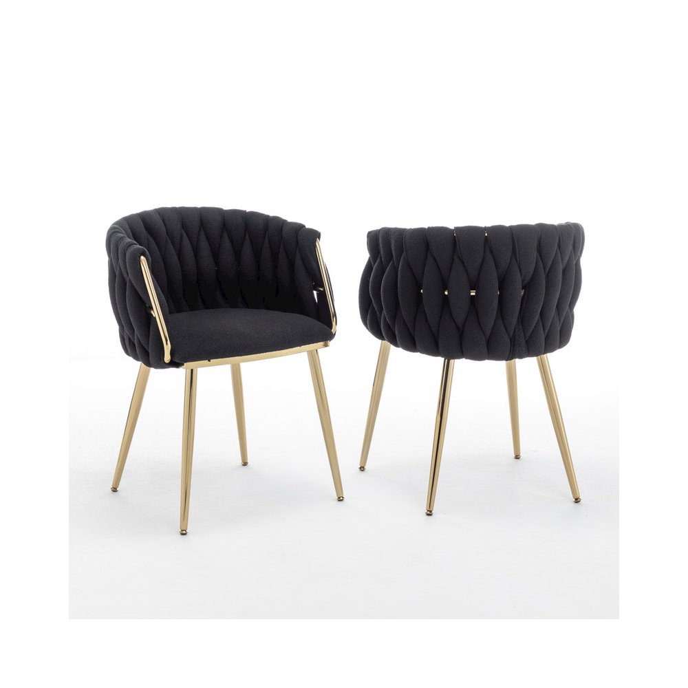 Best Quality Furniure Black Boucle Fabric With Gold Base Side Chairs, Set Of 3. Picture 1