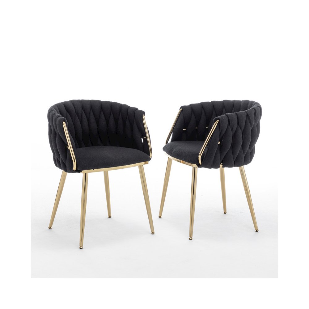 Best Quality Furniure Black Boucle Fabric With Gold Base Side Chairs, Set Of 3. Picture 4